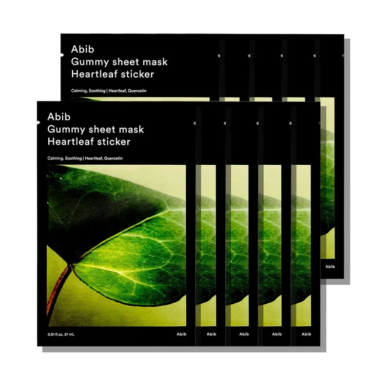 Abib Abib Gummy Sheet Mask Heartleaf Sticker 10 Sheets (Soothing) I Korean Face Mask for Sensitive Skin, Soothing & Redness R