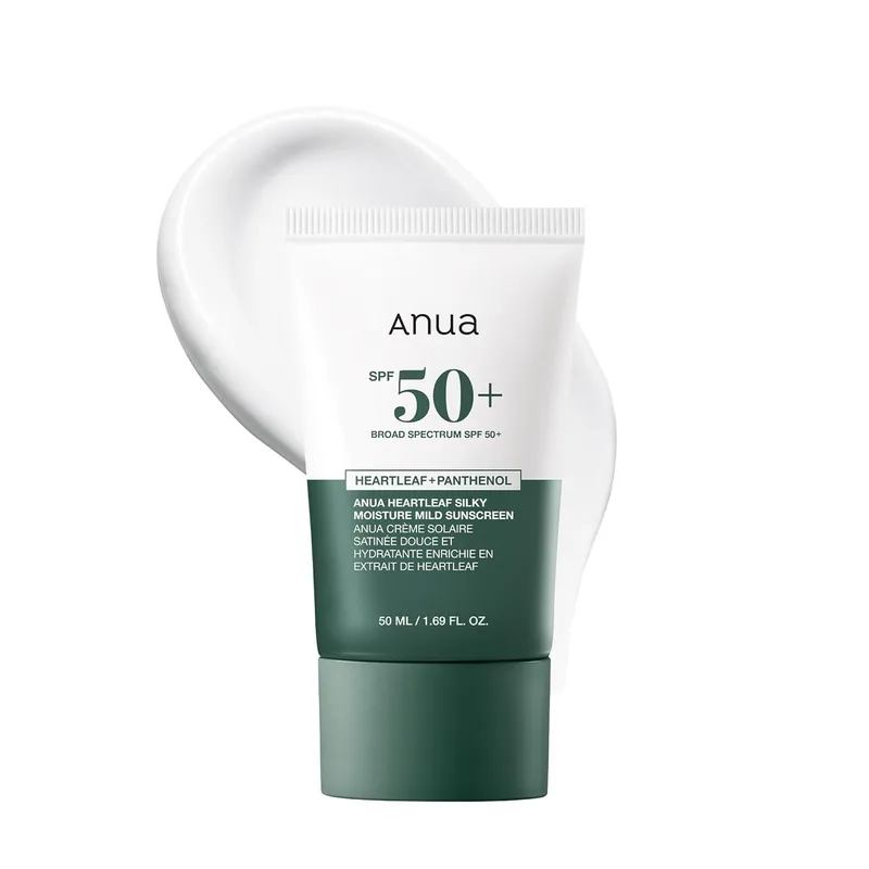 ANUA Anua Heartleaf Silky Moisture Mild Sunscreen, Broad Spectrum SPF 50+ with Moisturizing Formula, Lightweight Korean Sunsc