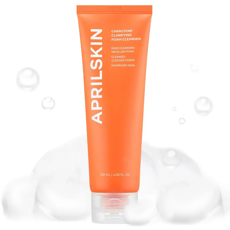 APRILSKIN Aprilskin Carrotene Clarifying Foam Cleanser - Deep Cleansing with BHAs & Sebum Control for Oily, Sensitive, Acne-Prone