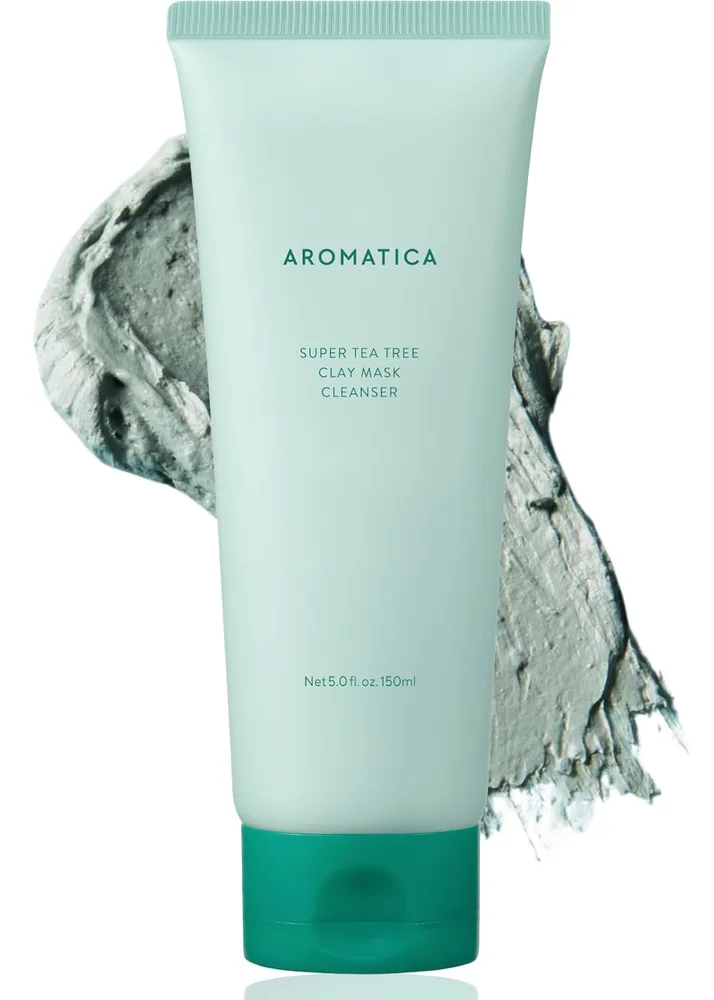 AROMATICA AROMATICA Super Tea Tree Clay Mask Cleanser, Blackhead Remover & Pore Minimizer for Face, Korean Face Wash with Tea Tree