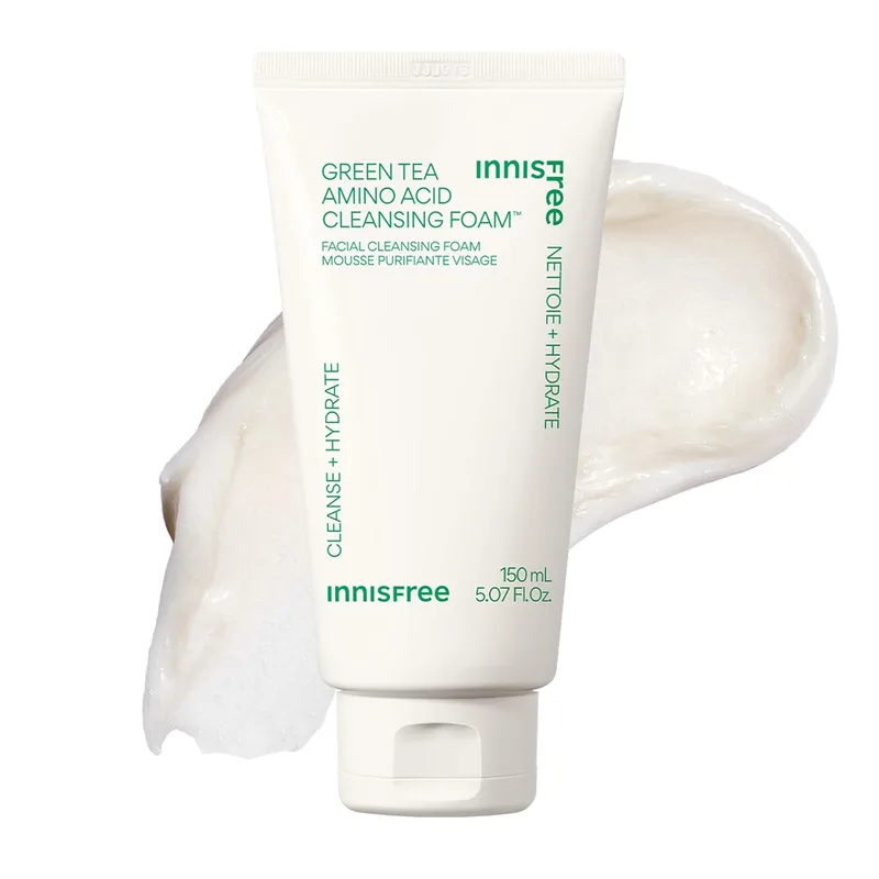 innisfree innisfree Green Tea Amino Acid Cleansing Foam, Sulfate-Free Hydrating Korean Face Wash, Gentle Lather, pH-Balanced Skinc
