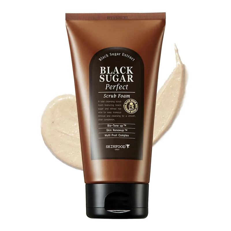 SKINFOOD 1957 SKINFOOD Black Sugar Perfect Scrub Foam 180g - Detoxifying Pore Scrubs & Exfoliator Soft & Rich Bubble Facial Foam Clean
