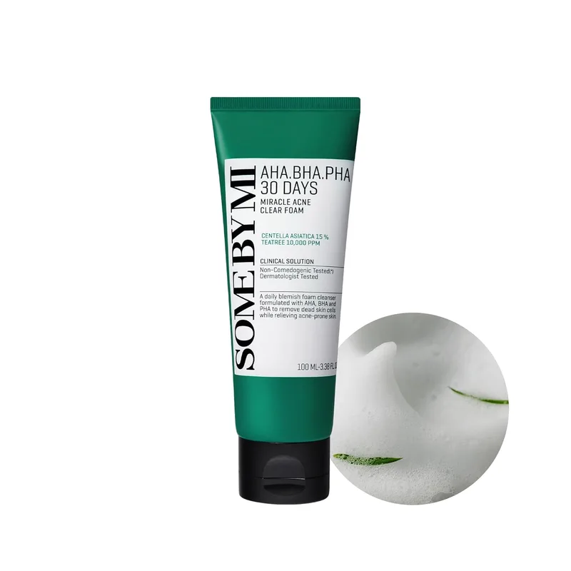SOME BY MI SOME BY MI AHA BHA PHA 30 Days Miracle Acne Clear Foam – 3.38oz, 100ml – Korean Acne Face Wash for Smooth & Clear Skin –
